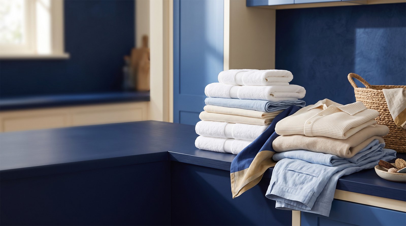 Freshly cleaned and neatly folded laundry