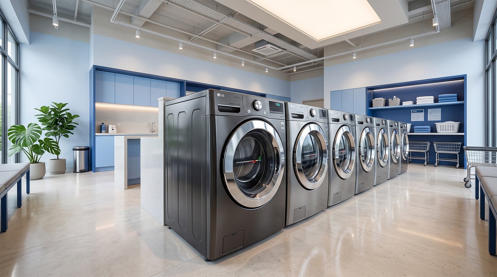 Row of LG Smart Laundry Lounge washing machines